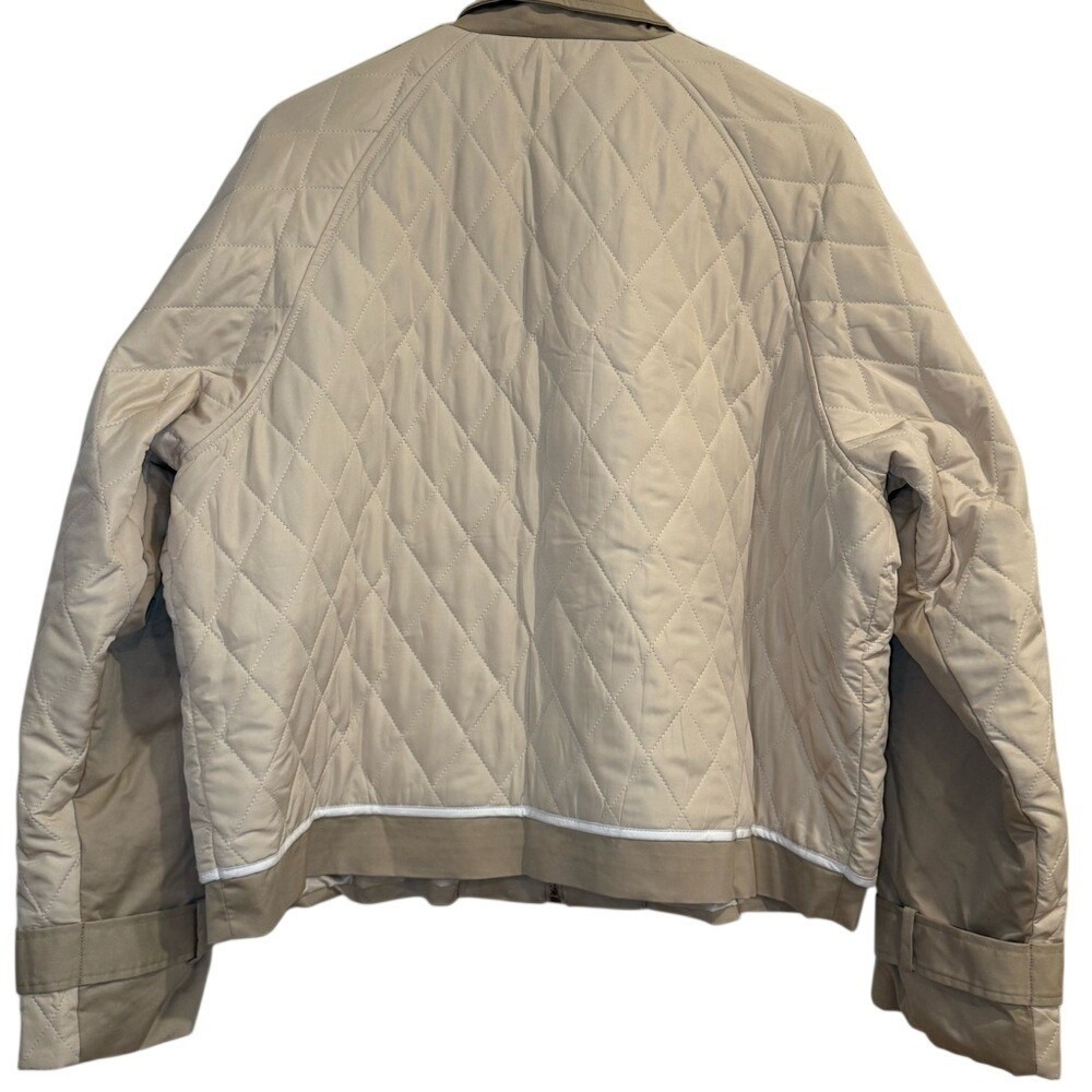 Anthropologie Quilt Mix Cropped Jacket Coat Khaki & Cream Zipper X-Large NWT - Picture 8 of 8